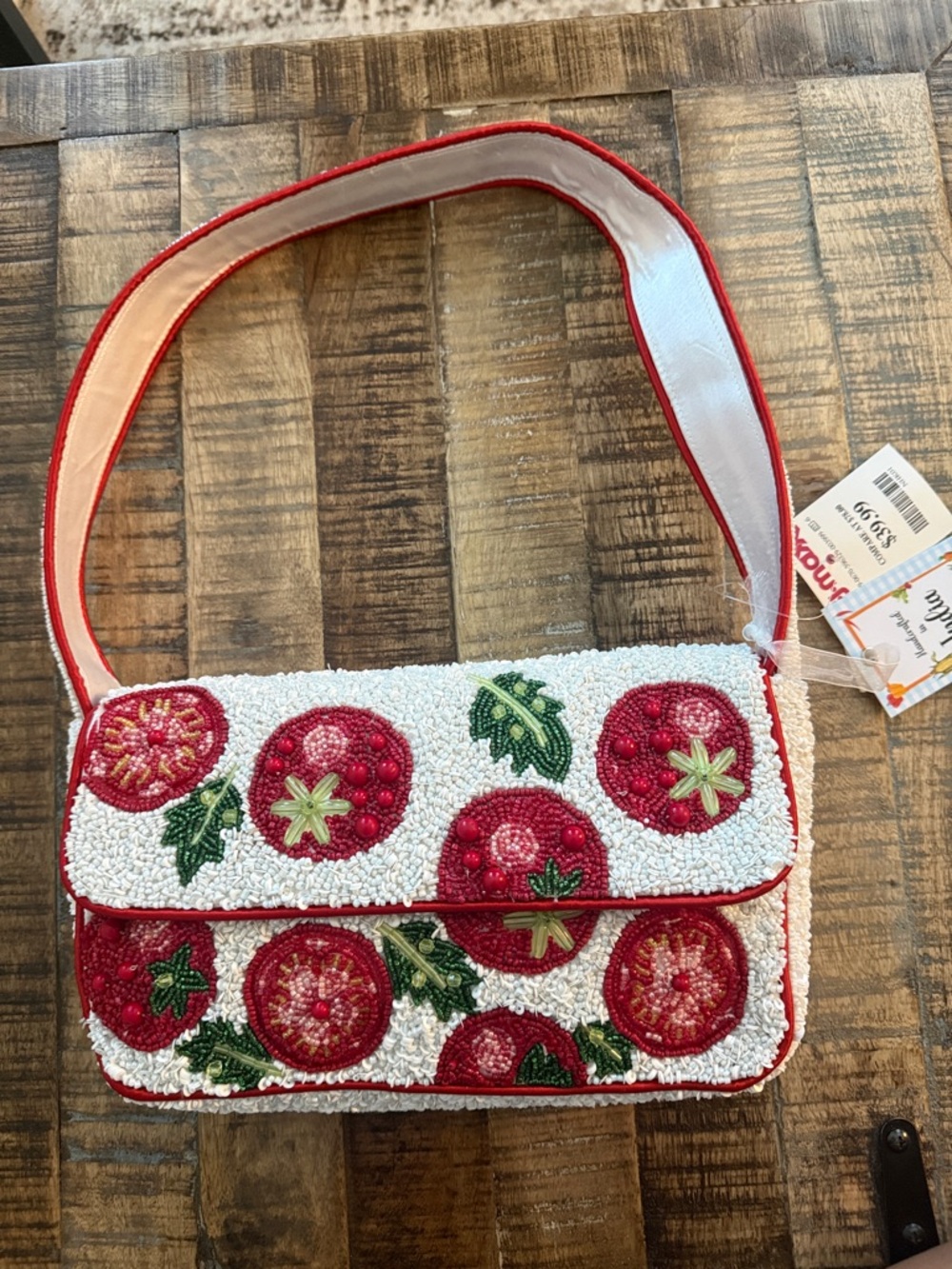 Viral TJ Maxx Embroidered Red Tomato Beaded Shoulder Bag